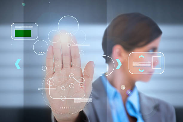 istock Businesswoman having a palm print identification 178466767
