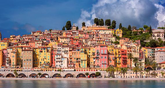 Colorful cosy houses in the Old Town of Menton, French Riviera, France
