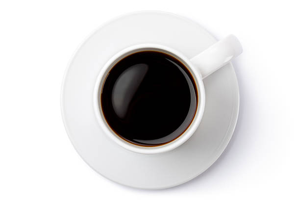 istock White ceramic coffee mug on the saucer. Top view. 178471154