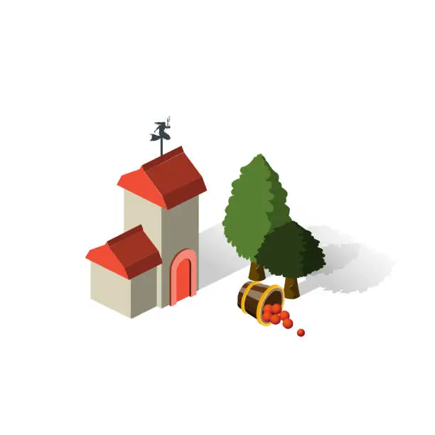 Vector illustration of Isometric European Farmhouse - European Barns - Small Town - Villages in Europe - Destination Europe - Travel Spot - Locations - Places in Europe - European Architecture - Travel Rentals