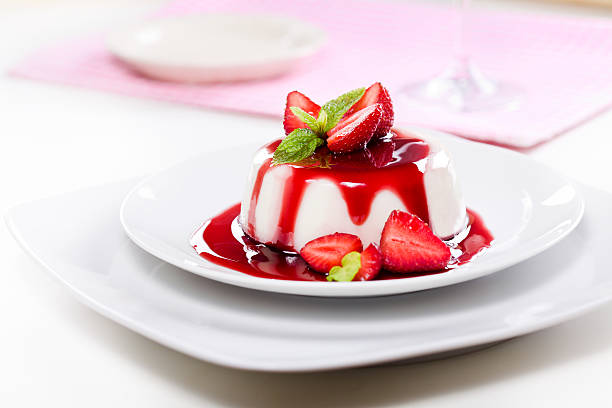 Fancy Panna Cotta With Strawberries stock photo