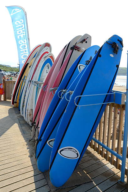 Row of surfboards stock photo