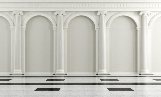 Black and white classic interior with ionic column - rendering