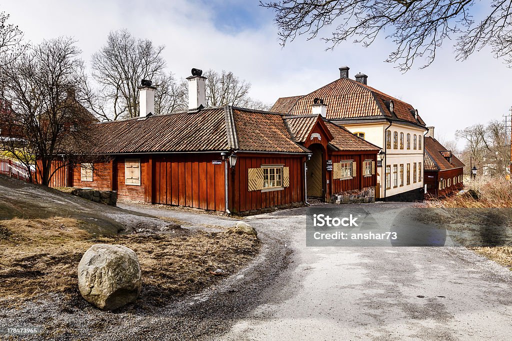 Casas tradicionais suecas de Skansen National Park, Estocolmo - Foto de stock de Skansen royalty-free