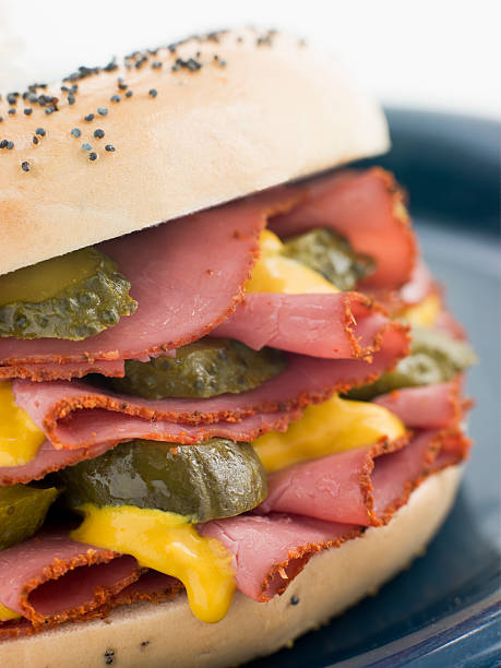 istock Poppy Seed Bagel with Pastrami Mustard and Gherkins 178475656