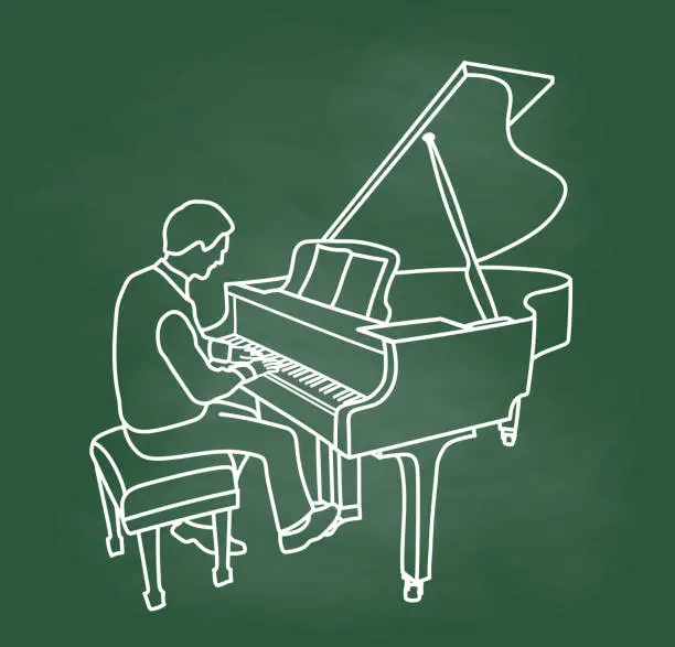Vector illustration of Jazz Pianist Solo Chalkboard