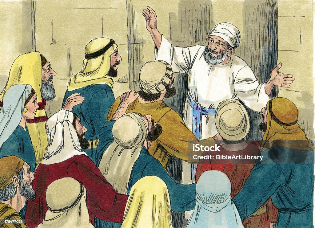 Zechariah Outside the Temple "After his encounter with the angel, Zechariah came outside the Temple. The people wondered why he had remained inside so long. When he came out unable to speak, they knew that he must have seen a vision. This story is found in the book of Luke in the New Testament of the Bible.The Bible Art Library is a collection of commissioned biblical paintings. During the late 1970s and early 1980s, under a work-for-hire contract, artist Jim Padgett created illustrations for 208 Bible stories encompassing the entire Bible from Genesis through Revelation. There are over 2200 high-quality, colorful, and authentic illustrations. The illustrations are high quality, biblically and culturally accurate, supporting the reality of the stories and bringing them to life. They can be used to enhance communication of Bible stories in printed, video, digital, and/or audio forms." Angel Stock Photo