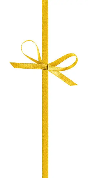 thin yellow bow with vertical ribbon, isolated on white