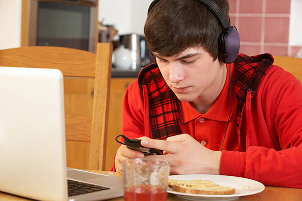 istock Teenage Boy Using Laptop And Listening To MP3 Player 178478607