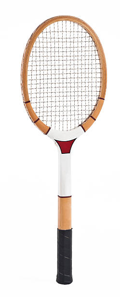 istock Old tennis racket isolated on white. 178478659