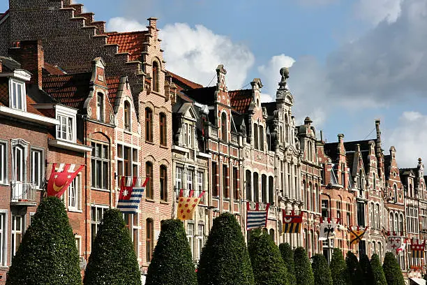 Row of beautiful buildings. Oude Markt (Old Square) in Leuven, Flemish Brabant, Belgium.