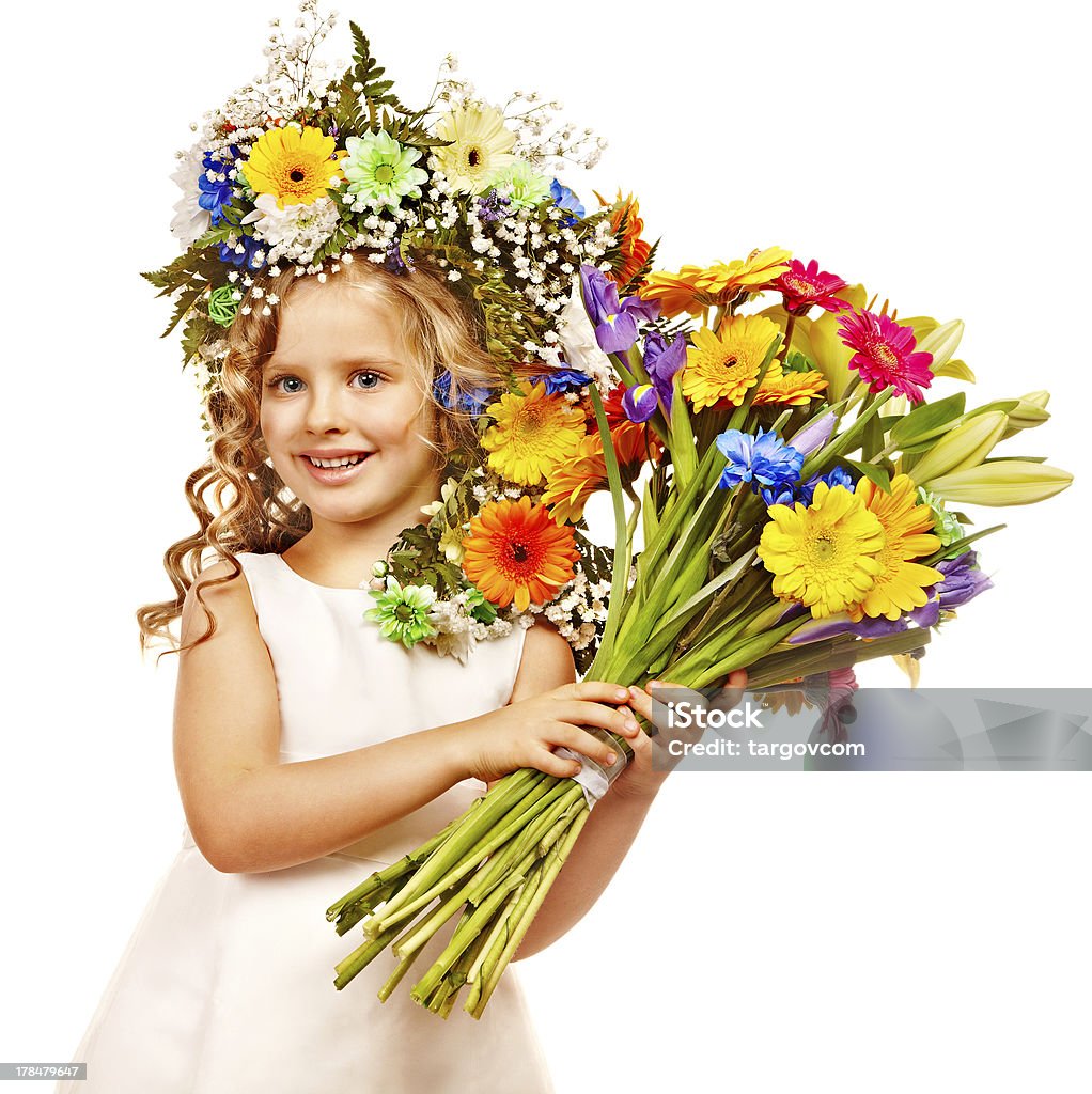 Little girl with flower hairstyle. Little girl with flower hairstyle. Isolated. Beautiful People Stock Photo