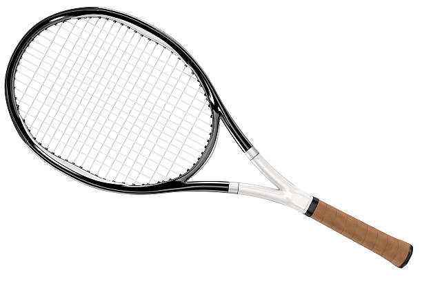 Tennis Racket Black and White Style High detailed 3D tennis racket isolated on white background tennis racquet stock pictures, royalty-free photos & images
