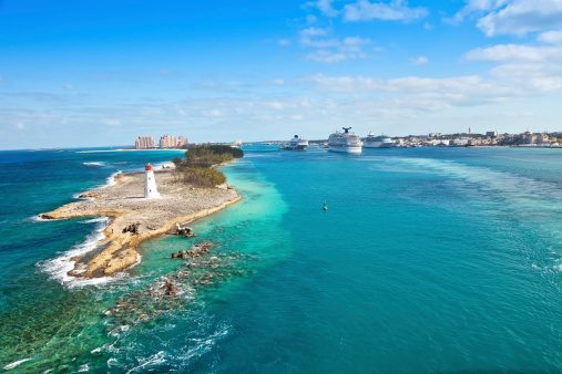 Scenic view of the Nassau, Bahamas, the cruise port and Paradise Island