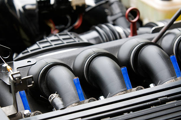 Inlet manifold of car engine stock photo