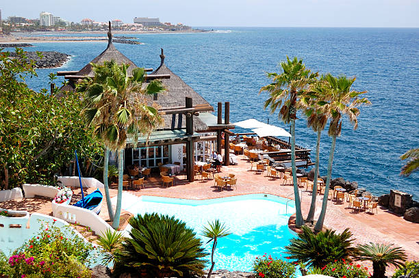 istock Open-air restaurant with view on Atlantic Ocean, Tenerife island, Spain 178483083