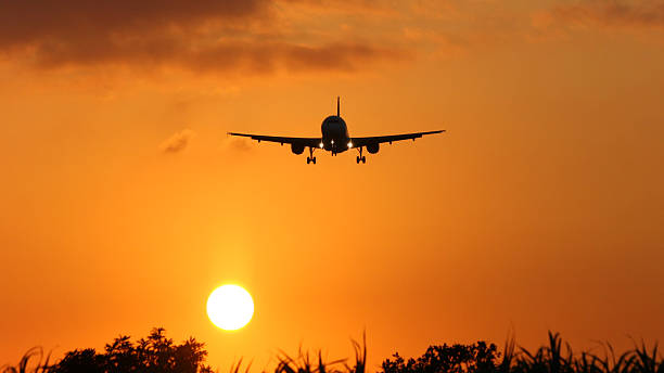 istock Airliner coming in for landing at sunset 178483886