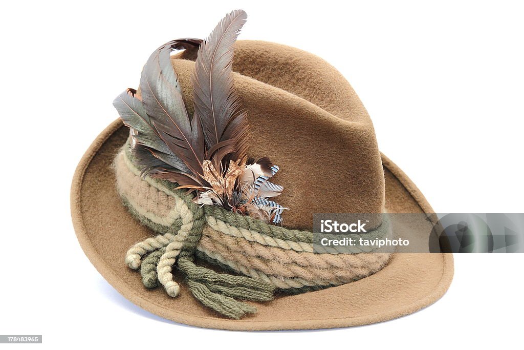 traditional decorated hunting hat german hunting hat decorated with pheasant and jay feathers Hat Stock Photo
