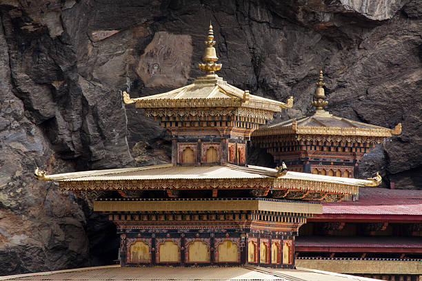 The Taktsang monastery on  cliffside of upper Paro valley stock photo