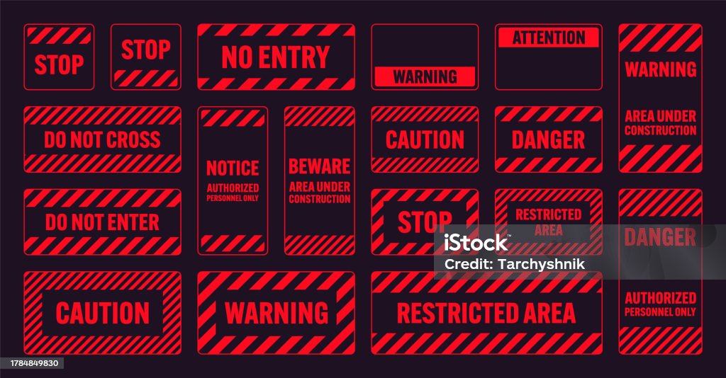 Warning In Red Various Red Warning Signs With Diagonal Lines Attention Danger Or ...