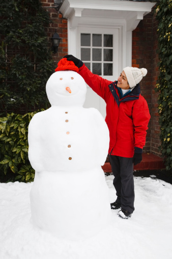 Christmas composition with snowman and green branches