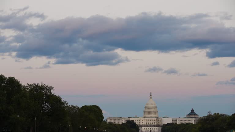 Colorful Time-Lapse Clouds over US Capitol Building, Washington DC