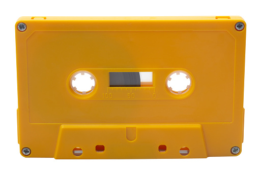 Orange vintage Audio Tape with copyspace isolated on white background