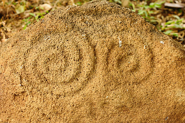 Central America, Nicaragua, landscapes on an Ometepe island. The picture present the ancient Petroglyphs