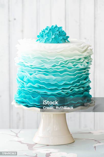 Ombre Ruffle Cake Stock Photo - Download Image Now - Cake, Ombre, Blue