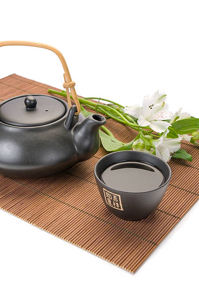 Asian teapot and cup stock photo