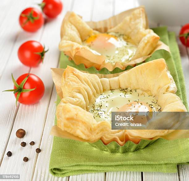 Scrambled Eggs In Puff Pastry Stock Photo - Download Image Now - Baked, Breakfast, Color Image