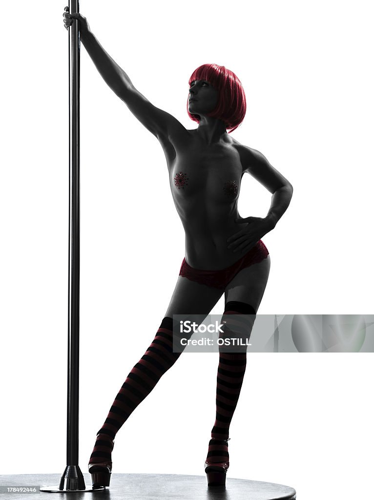 silhouette donna Ballerina di pole dance - Foto stock royalty-free di Tacchi alti