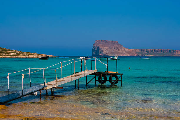 Empty pier in Balos Lagoon on Crete, Greece stock photo