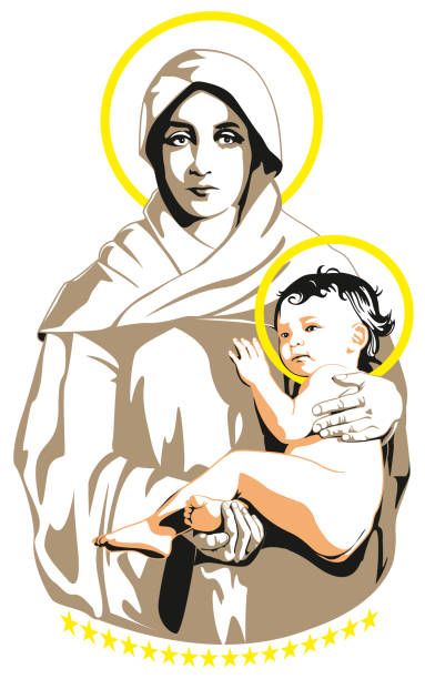 illustrazioni stock, clip art, cartoni animati e icone di tendenza di mary fine jesus - madonna della salute