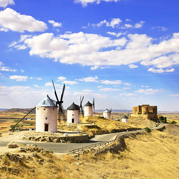 istock A row of windmills and a castle in Consuegra, Spain 178494934