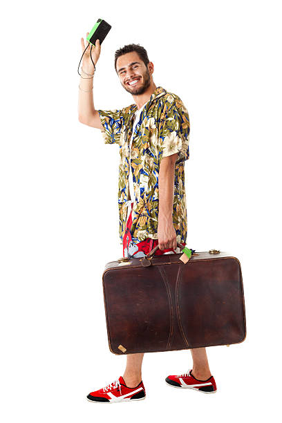 bye bye - travel suitcase hawaiian shirt people traveling ストックフォトと画像