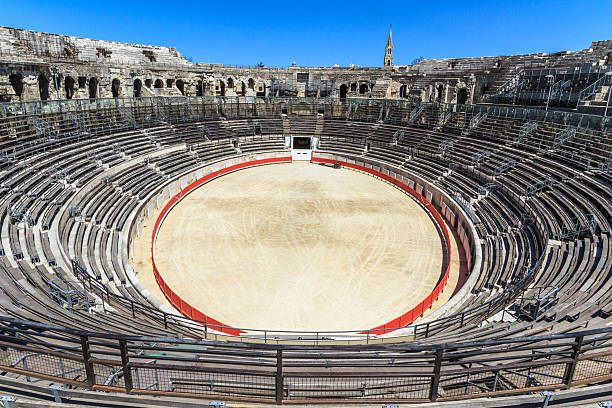 corrida arena nîmes (amphithéâtre romain), en france - nimes photos et images de collection