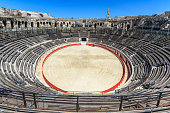 Bull fighting arena in Roman amphitheater in Nimes, France