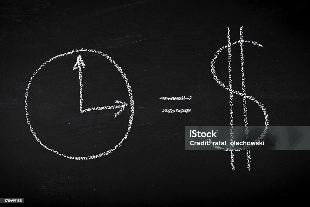 Time is money drown on chalkboard Time is money equation drown on chalkboard Black Color Stock Photo