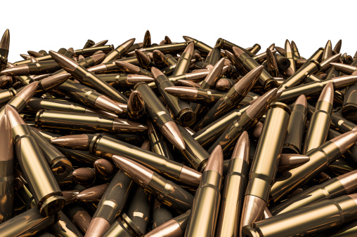 3D render of hundreds of rifle bullets