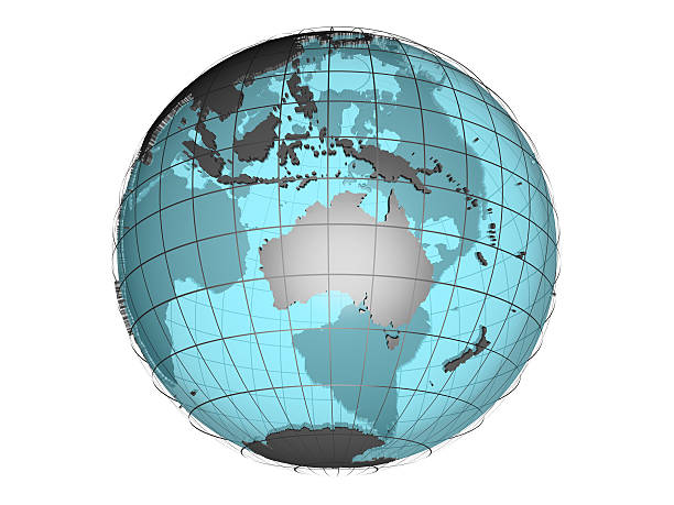 durchsichtige 3d-globus-modell, die australien und ozeanien - ossie stock-fotos und bilder