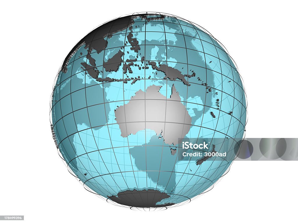 "vedere attraverso modello 3d globo mostrando Australia e Oceania" - Foto stock royalty-free di Accudire