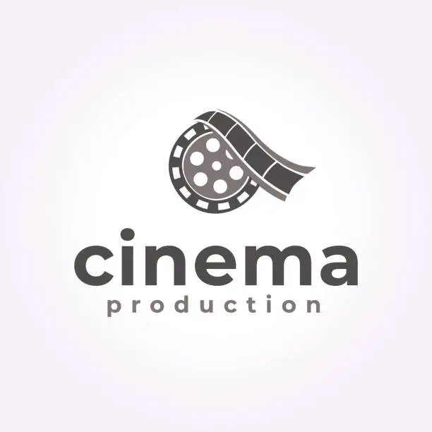 Vector illustration of minimalist cinema logo design, camera roll vector illustration vintage