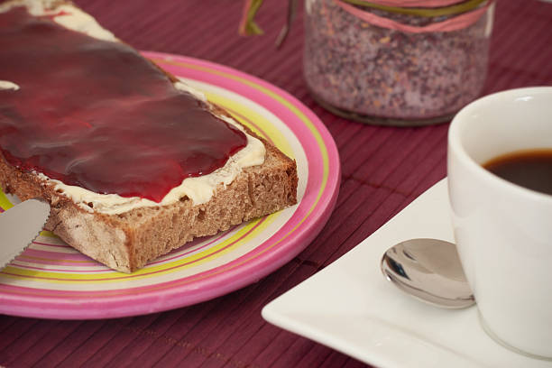 Breakfast with jam and coffee