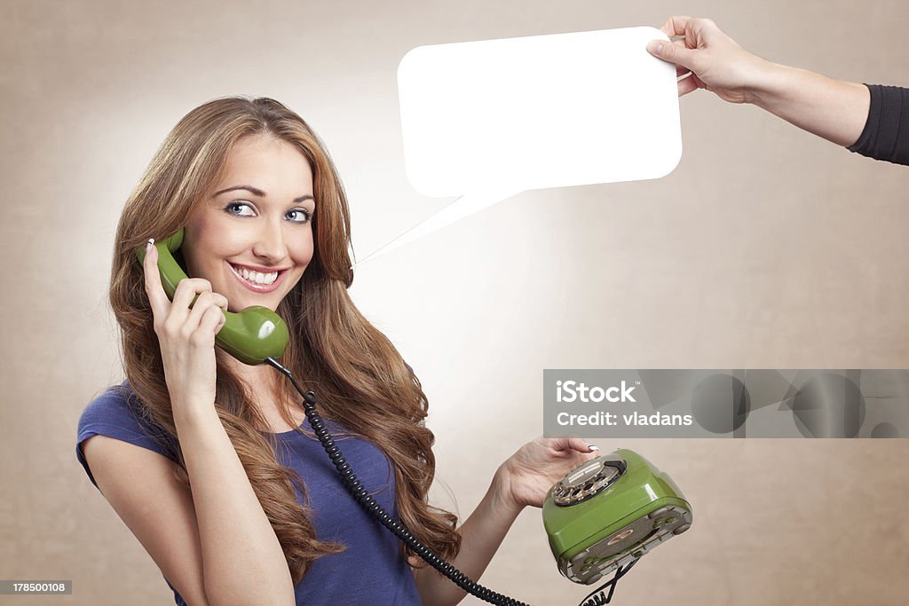 Green phone Beautiful girl using old green phone 20-29 Years Stock Photo