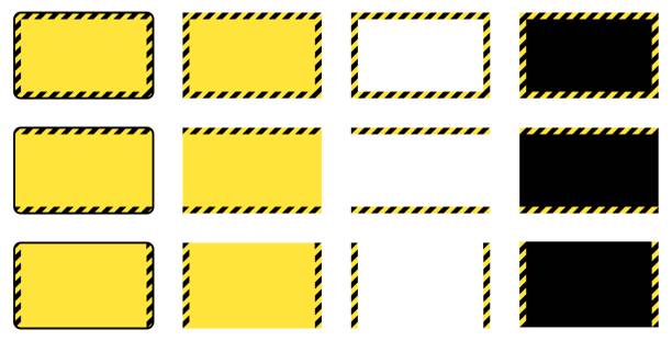 ilustrações de stock, clip art, desenhos animados e ícones de vector illustration set of warning and attention type frames - road warning sign road sign blank safety