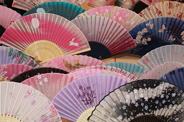 Japanese fans for sale near Kiyomizu Temple in Kyoto Japan in the summer.