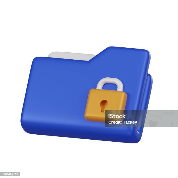 Minimal Blue Private Lock Folder Icon 3d Render Isolated Illustration Stock Photo - Download Image Now