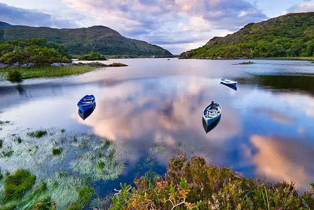 Boats on water in Killarney National Park, Republic of Ireland, Europe