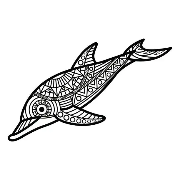 Vector illustration of Black and white mandala line art of the dolphin Good use for symbol mascot icon avatar tattoo T Shirt design logo or any design